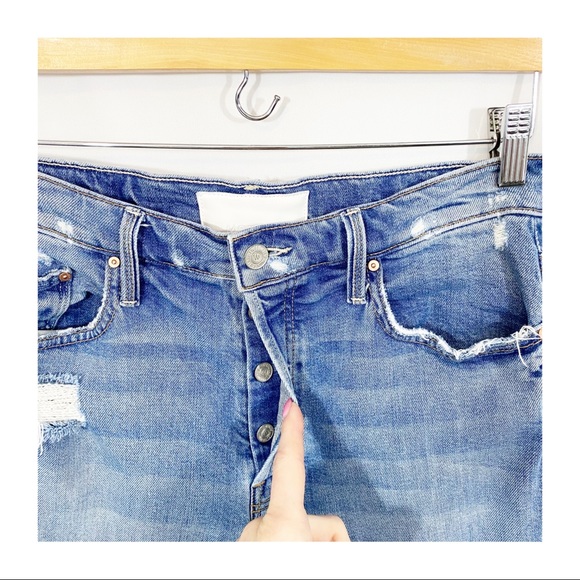 MOTHER Superior The Tomcat Distressed Straight High Rise Denim Jeans Confession - Picture 9 of 14